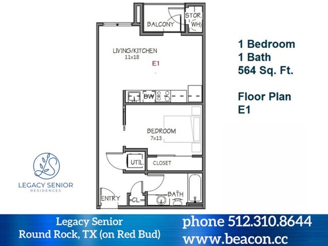 0x1 E1 (569 SF) 349 floor plan